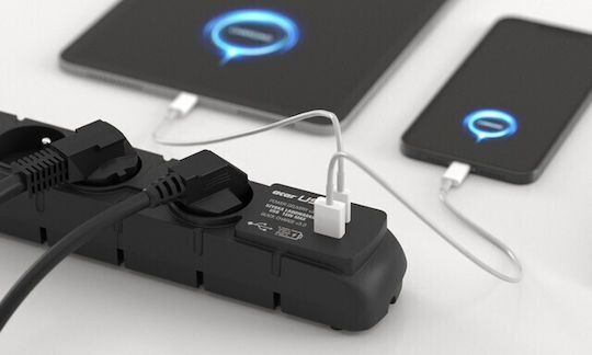 Acar Steckdosenleiste 6 Positionen mit USB-A, USB-C und Kabel 3m