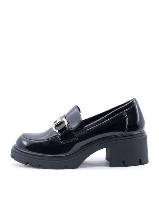 Лачени Дамски Loafers в Черен Цвят