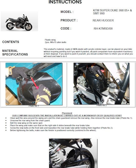 Moto Discovery Φτερό Πίσω Τροχού Μοτοσυκλέτας Μαύρο