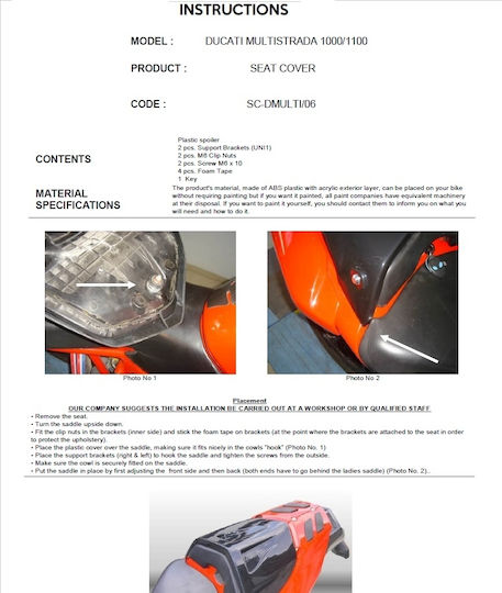 Moto Discovery Motorcycle Monoseat for Ducati Multistrada Black 1pcs