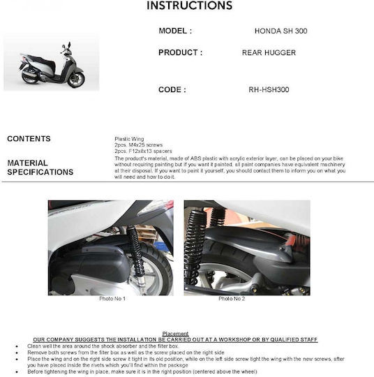 Moto Discovery Hinterradkotflügel Motorrad Schwarz 1Stück