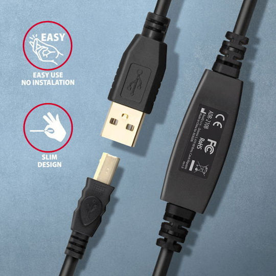 Axagon USB 2.0 Kabel USB-A-Stecker - USB-B-Stecker Schwarz 10m