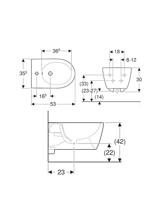 Geberit Wall-Hanging Bidet 35.5x53x30cm