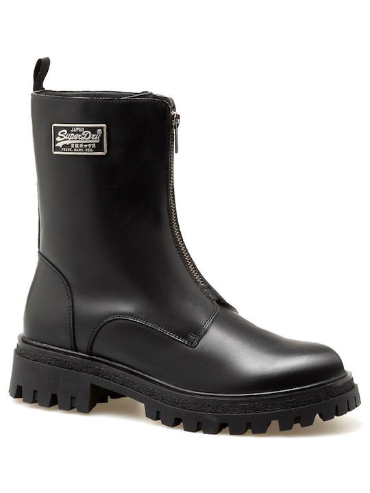 Superdry Leder Damen Knöchelstiefel Schwarz