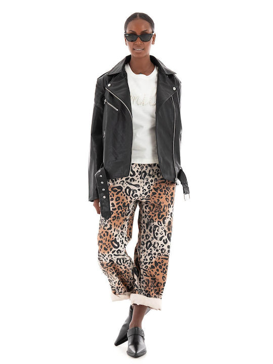 Hugo Boss Damen Stoff Hose in Normaler Passform Leopard Animal Print