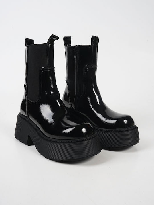 Piazza Shoes Women's Ankle Boots made of Patent Leather Black