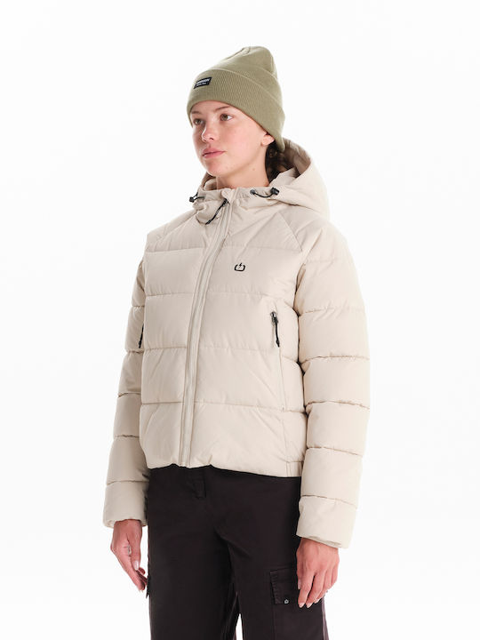 Emerson Women's Short Puffer Jacket for Winter with Hood Beige