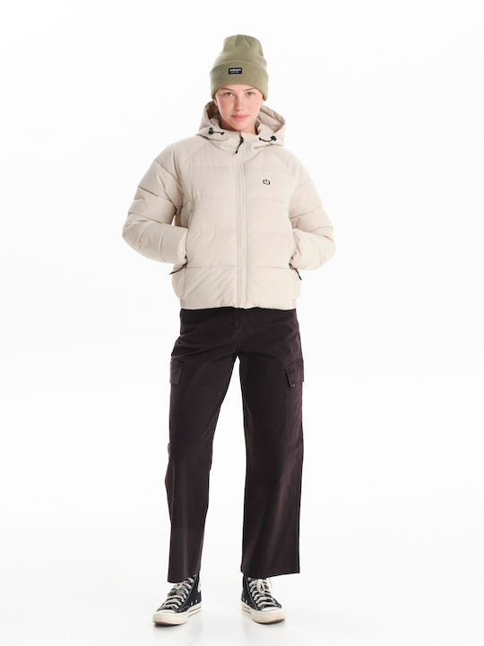 Short Women's Puffer Jacket for Winter Ecru
