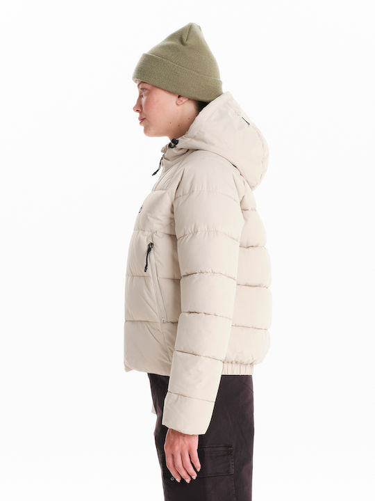 Short Women's Puffer Jacket for Winter Ecru