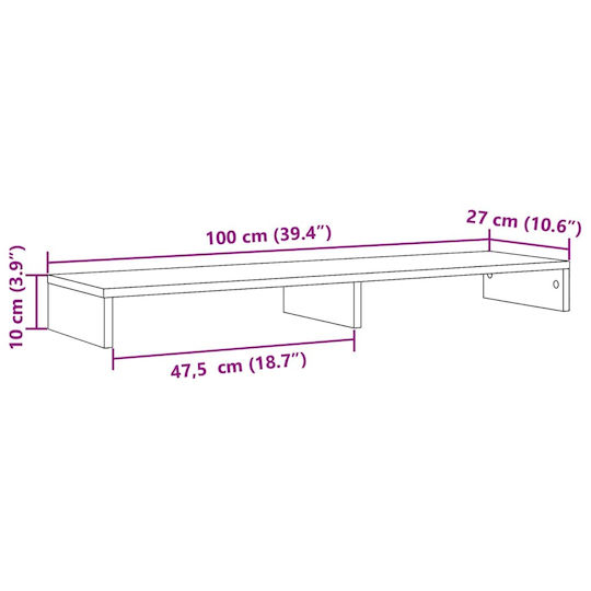 vidaXL Tabletop Suport pentru 2 Monitoare Stejar Artizanal 100x27x10 cm din Lemn Prelucrat Maro (854660)