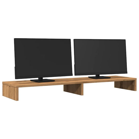 vidaXL Tabletop Suport pentru 2 Monitoare Stejar Artizanal 100x27x10 cm din Lemn Prelucrat Maro (854660)