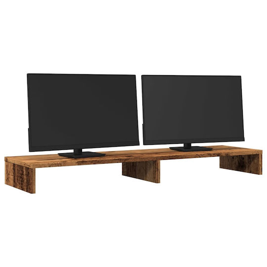 vidaXL Tabletop Suport pentru 2 Monitoare Aspect lemn vechi 100x27x10 cm din lemn prelucrat Maro (854659)