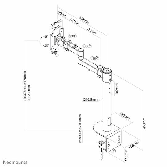 Newstar FPMA-D960 Βάση Γραφείου Οθόνης έως 30" με Βραχίονα