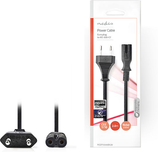 Nedis Euro - IEC C7 Cable 2m Μαύρο PCGP11040BK20