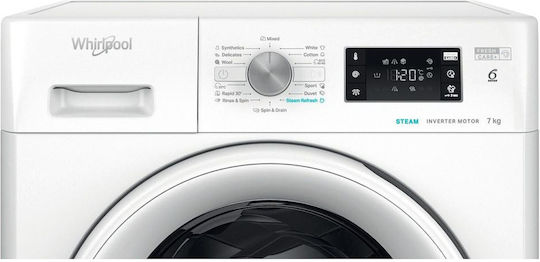 Whirlpool Πλυντήριο Ρούχων 7kg με Τεχνολογία Ατμού 1400 Στροφών 6th Sense FFB 7469 WV EE