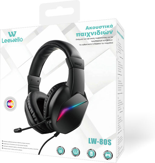Leewello LW-80S Надушници Геймърски слушалки с връзка USB Черен
