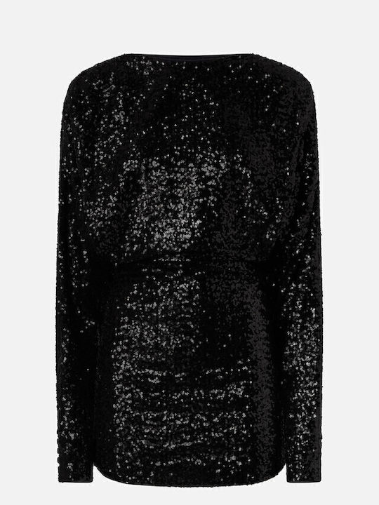 Bernieri Mini Evening Dress Draped Open Back Black