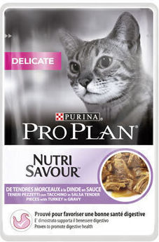 Purina Delicate Nasses Katzenfutter für Katze in Beutel mit Türkei und Fisch 85gr