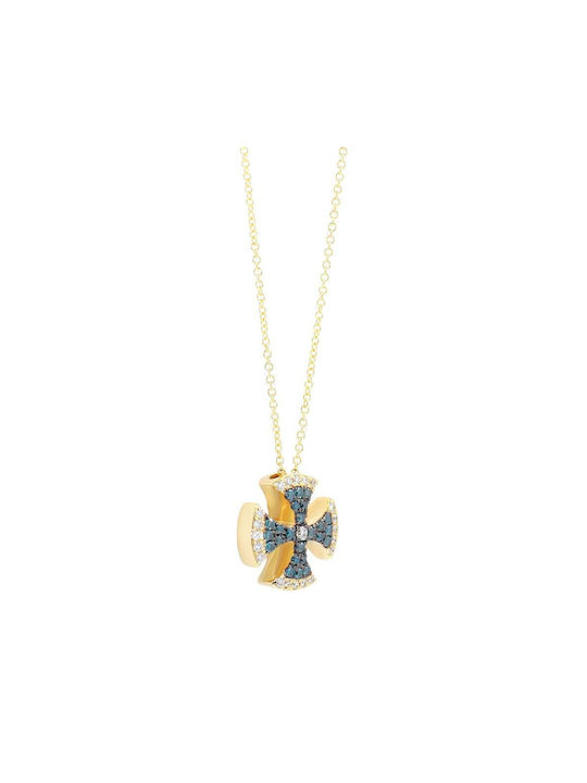 Q-Jewellery Women's Gold Byzantine Cross 18K with Chain