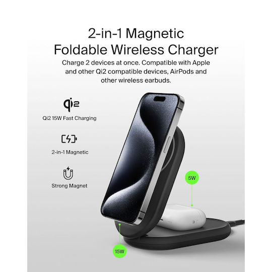 Belkin Încărcător Magsafe 15W Negruς (BoostCharge 2-in-1)