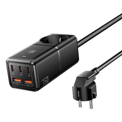 Essager Ladestation GaN mit 2 USB-A Anschlüsse und 3 USB-C Anschlüsse 75W in Schwarz Farbe