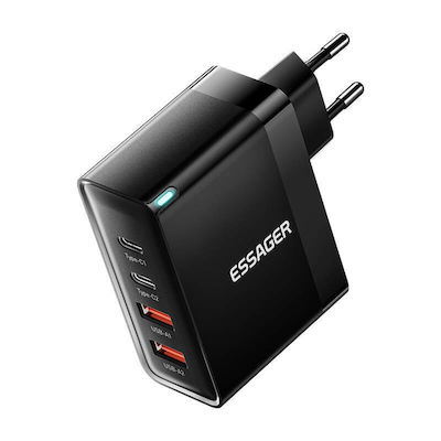 Essager Ladegerät ohne Kabel mit 2 USB-A Anschlüsse und 2 USB-C Anschlüsse 100W Schwarzs