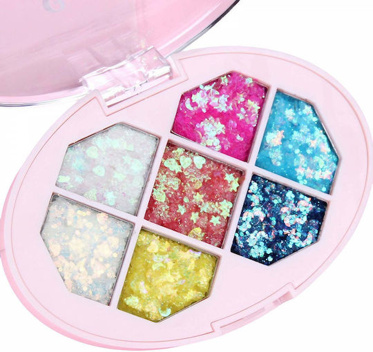 Paletă Glitter Flippy Variant 1 7 Nuante Corp Păr 50 G Rezistent la Apă 9.8 X 6.8 Cm Multicolor