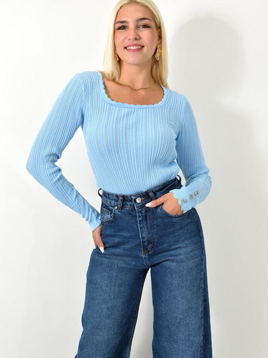 Potre Women's Long Sleeve Sweater Blue