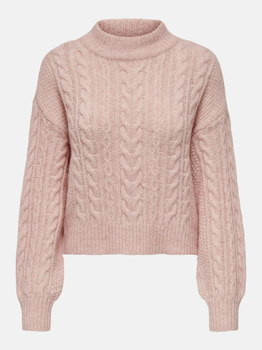 Only Damen Langarm Crop Pullover Rollkragen Silver Pink Light Pink