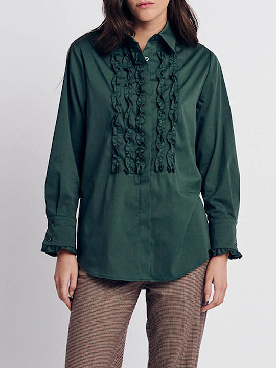 Forel Women's Blouse Cotton Long Sleeve Green