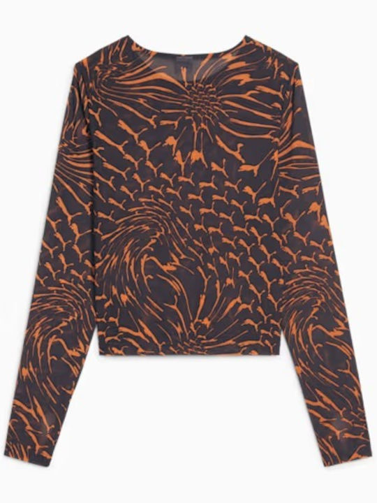 Dare To Women's Athletic Blouse Long Sleeve with Sheerness Galactic Grey