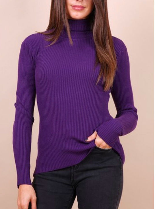 Cuca Women's Long Sleeve Sweater Turtleneck Purple