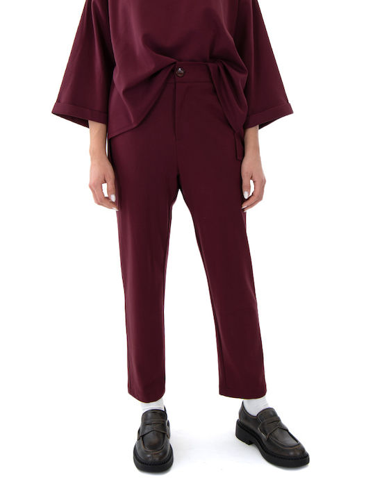 MY T Pants Women My T Wearables Women's High-waisted Fabric Trousers with Elastic in Tapered Line BORDO