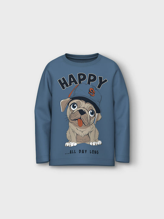 Kids' Shirt Long Sleeve BlueHappy Dog Blue