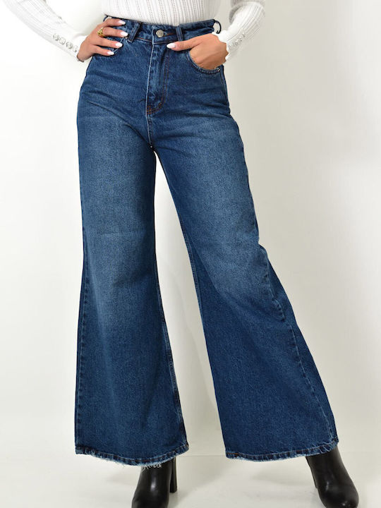Hoch tailliert Damenjeans Schlaghose in Schlanker Passform Dark Blue