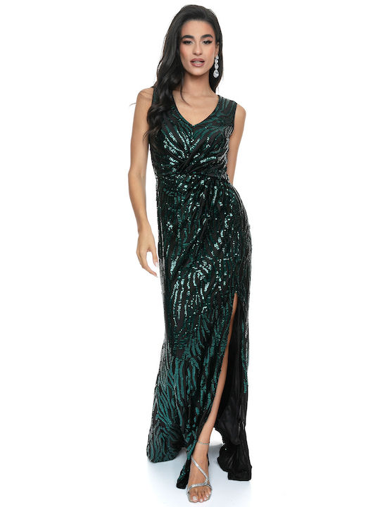 RichgirlBoudoir Maxi Evening Dress with Lace & Slit Green