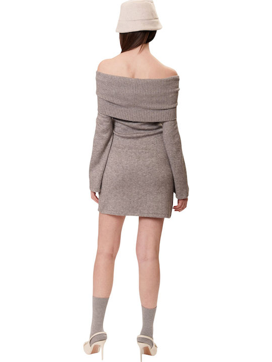 Rochie Mini Tricotată Gri Maro