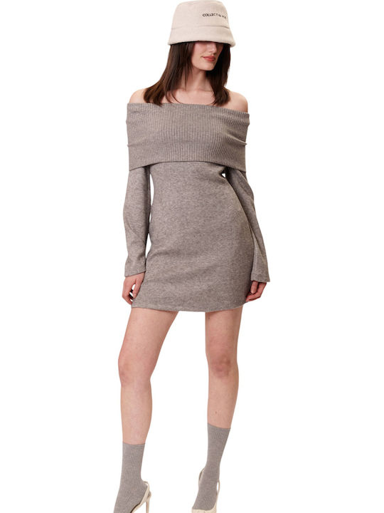 Rochie Mini Tricotată Gri Maro