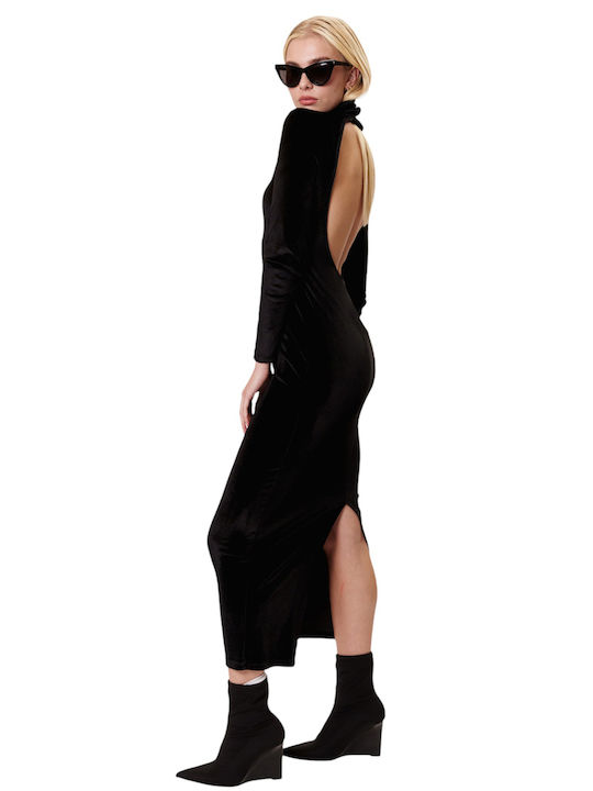 Midi Φόρεμα με Σκίσιμο Black