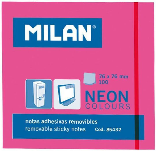 Milan Самозалепващи Листчета За Бележки в Куб 100 Листа Розов 7.6x7.6бр Комплект 10бр