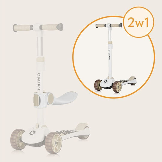 Lionelo Kids Scooter Foldable Franky 3-Wheel with Seat for 12 Months Beige