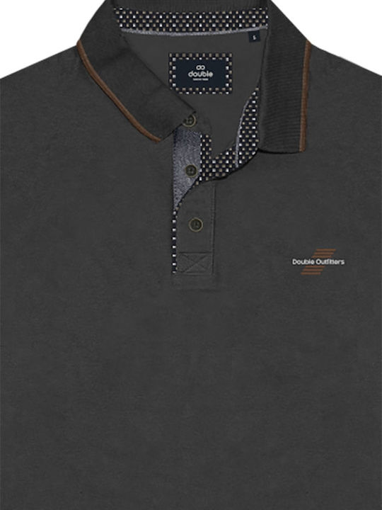 Double Men's Long Sleeve Blouse Polo Charcoal