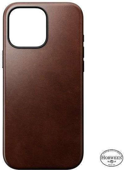 Nomad Modern Horween Back Cover Metallic 0.75mm with Strap Brown (iPhone 16 Pro Max)