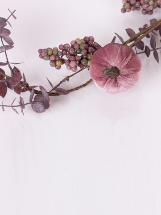 Branch with Pink Velvet Pumpkins and Burgundy Berries 120cm