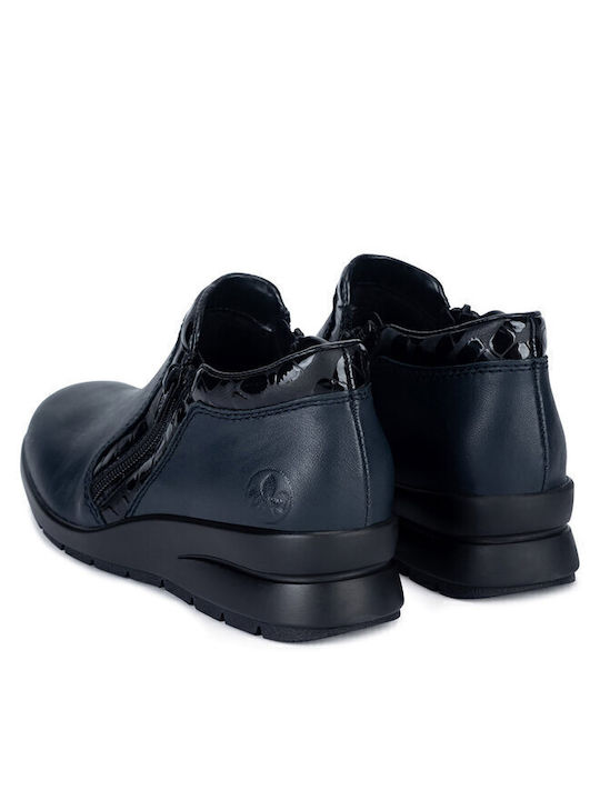 Leather Women's Ankle Boots Platform Blue Black