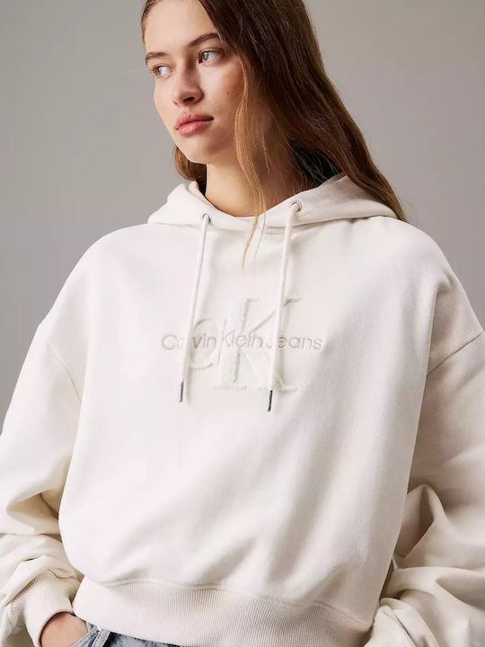 Calvin Klein Women's Hooded Sweatshirt Ecru