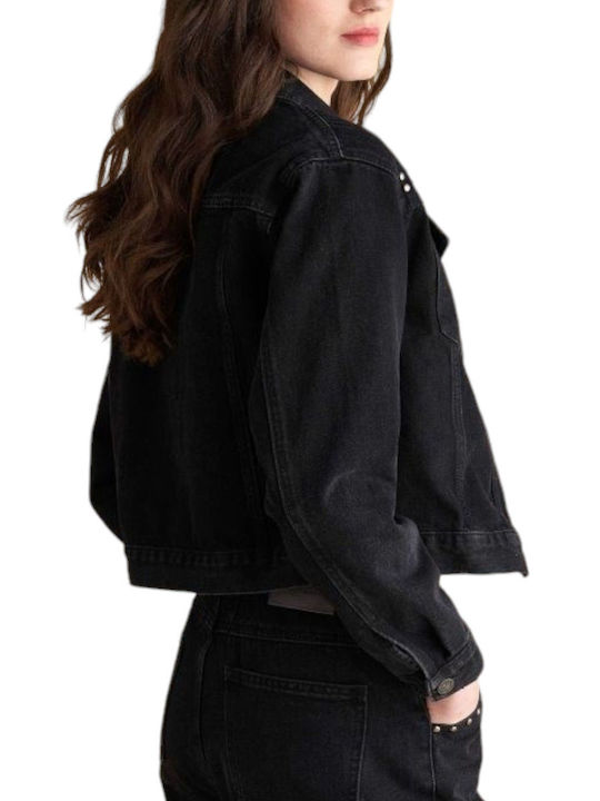 Attrattivo Women's Short Jean Jacket for Spring or Autumn Black