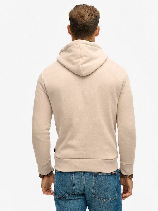 Superdry Embossed Graphic Φούτερ Εκρου με Κουκούλα