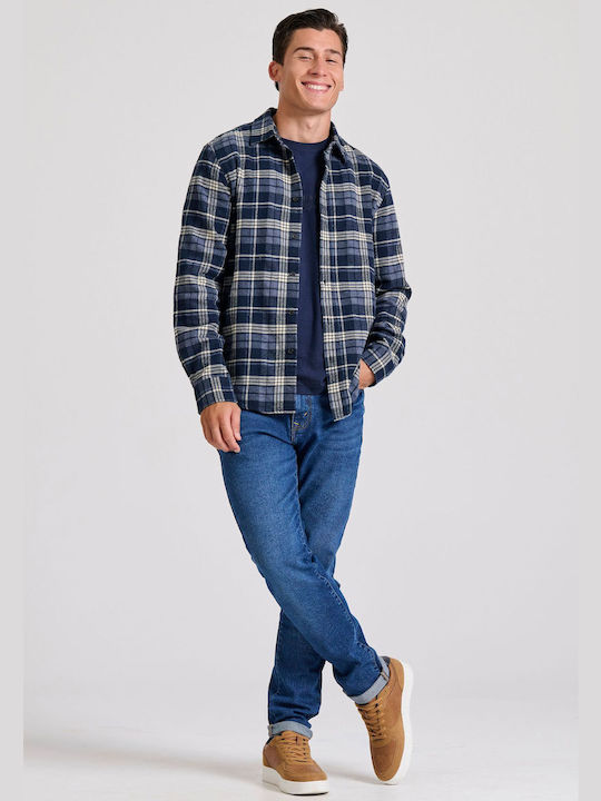 Funky Buddha Men's Shirt Long Sleeve Flannel Checked Blue