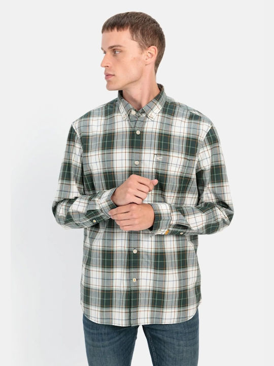 Camel Active Men's Shirt Long Sleeve Cotton Checked Green